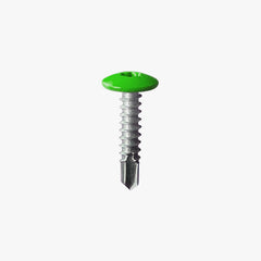 Screw with a green head on a white background