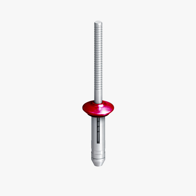 An EJOT bulb tite rivet featuring a metallic pink painted head