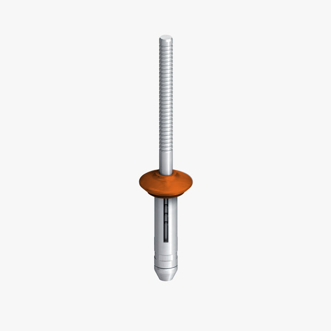 An EJOT bulb tite rivet featuring a matte orange rivet head