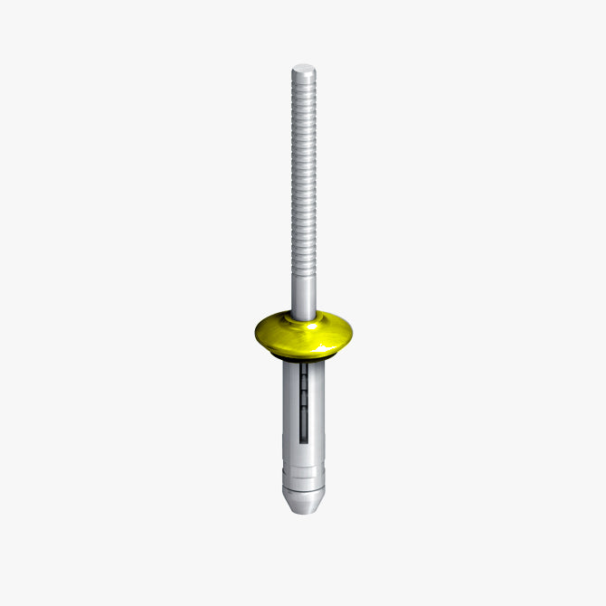 An EJOT bulb tite rivet featuring a yellow rivet head